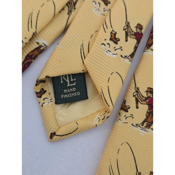 Ralph Lauren Tie Fishing RLL Yellow Silk Fisherman Made In USA - Picture 6 of 7